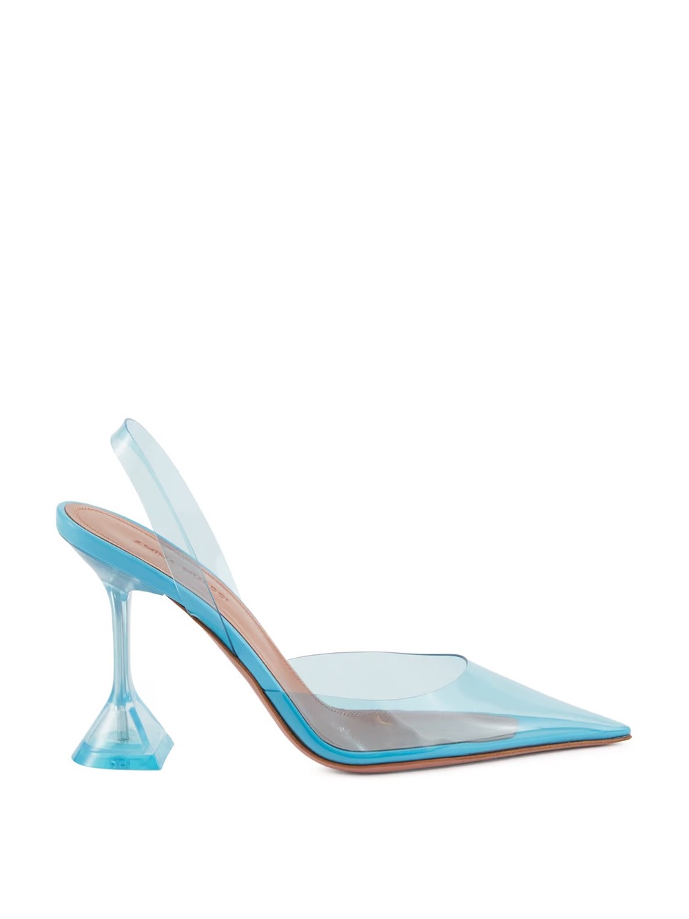 Amina Muaddi Blue Transparent Pointed Slingback Heels